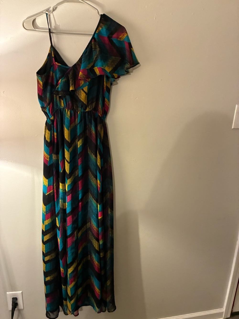 Allen B by Allen Schwartz One Shoulder Maxi Dress Chevron Print Size 4